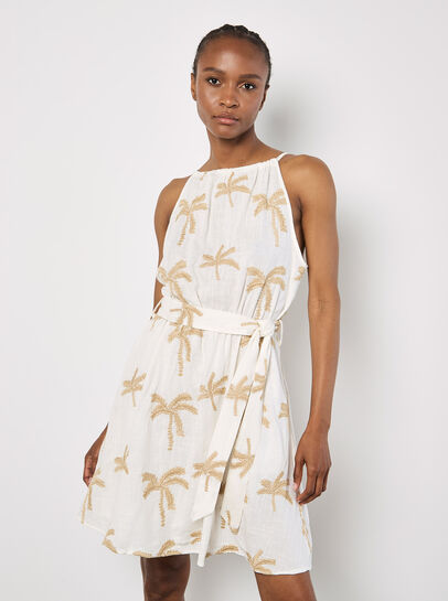 Embroidered Palms Mini Dress