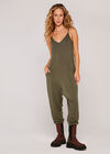 Sweatshirt Strappy Jumpsuit, Khaki, large