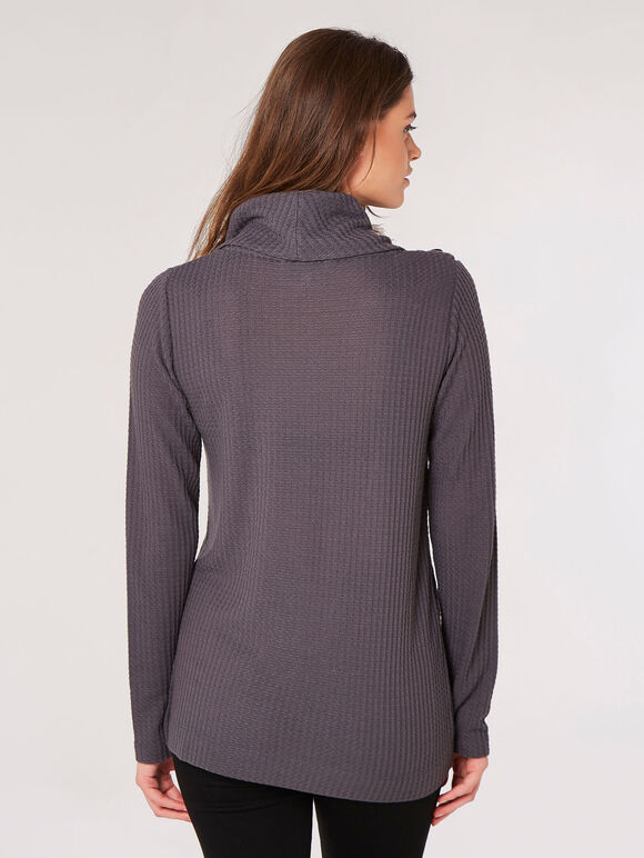 Haut cache-cœur boutonné en tricot gaufré, gris, grand
