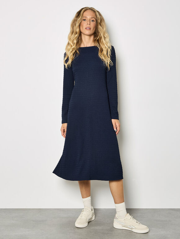 Textured Jersey Midi Dress, Navy, large