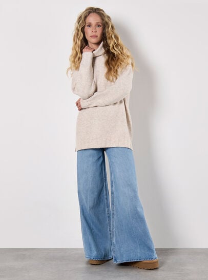 Oversized Roll Neck Tunic Jumper