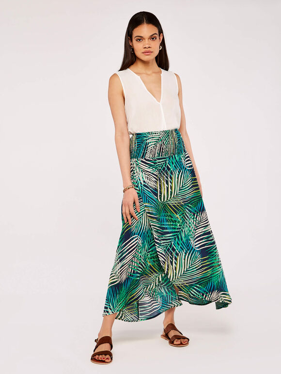 Tropical Leaf Wrap Skirt, Navy, large