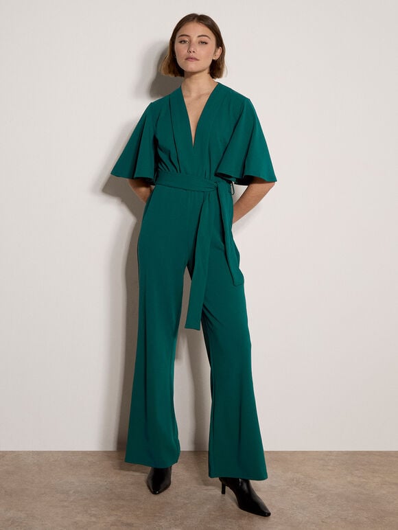 Jersey Crepe Straight-Leg Jumpsuit, Green, large
