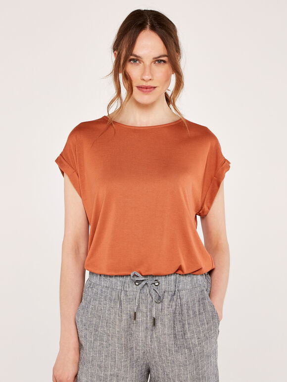 Curved Hem Tee, Rust, large