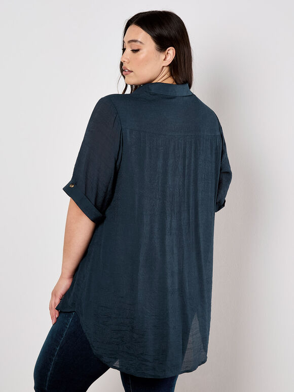 Slub Shimmer Relaxed Blouse, Navy, large