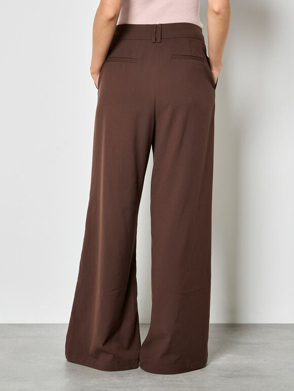 Pleat Detail Wide-Leg Trousers, Brown, large