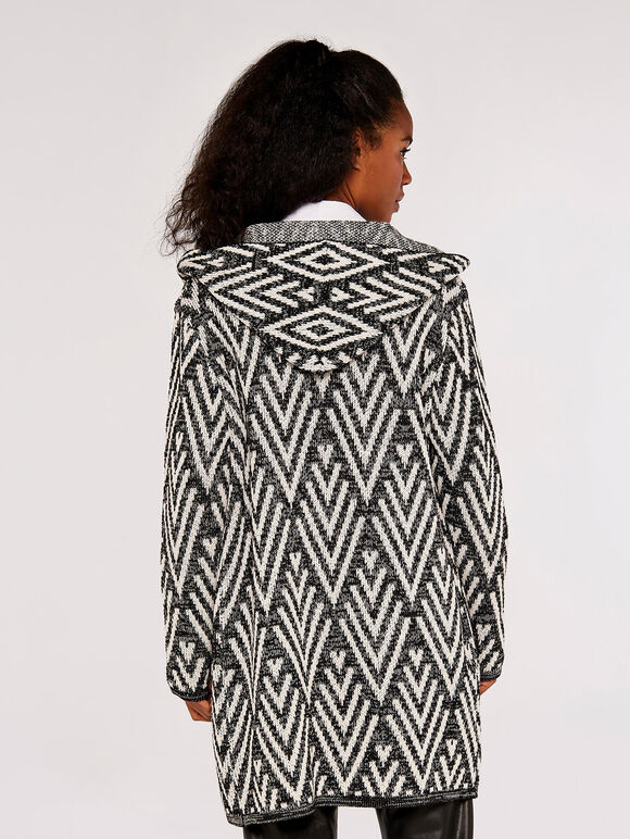 Chevron Hooded Cardigan, Grey, large