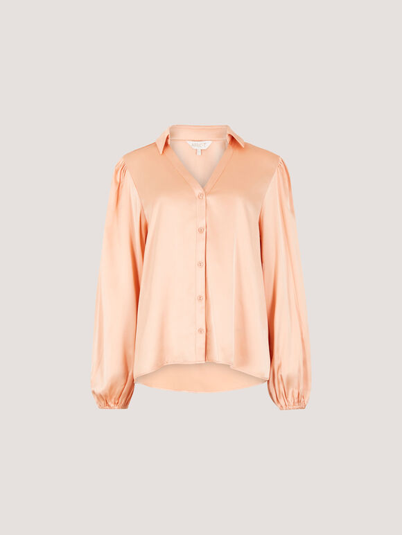 Soft Satin Shirt, Peach, large