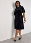 Curve Velvet Fit And Flare Midi Dress, Black, large