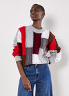 Colour Block Chunky Knit Cable Jumper, Grey, large