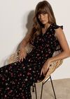 Ditsy Floral Ruffle Midi Dress, Black, large