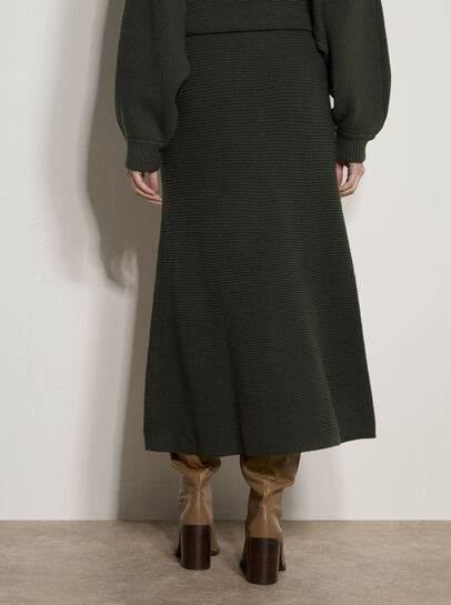 Ribbed Knit A-Line Maxi Skirt