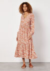 Abstract Animal Print Textured Midi Dress, Orange, large