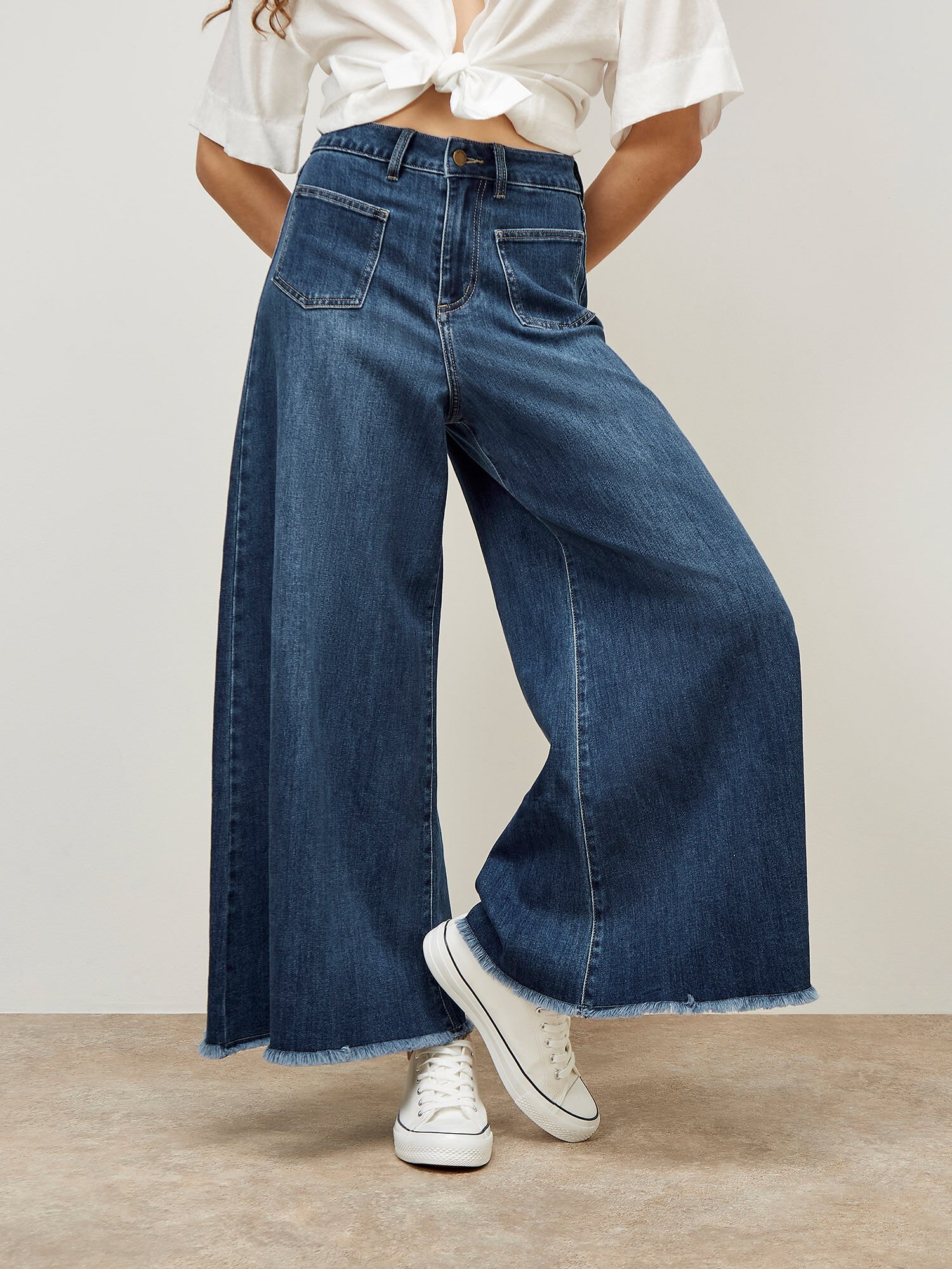 Giana High Waist Palazzo Jeans Apricot Clothing