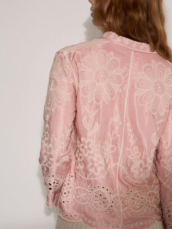 Floral Embroidered Blouse, Pink, large