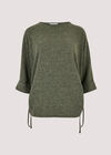 Soft Touch Drawstring Batwing Top, Khaki, large