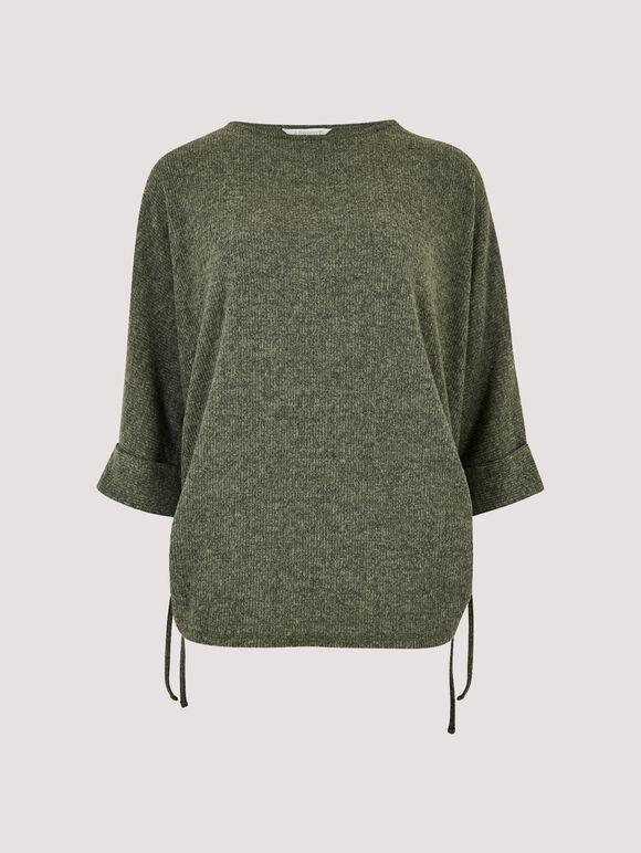 Soft Touch Drawstring Batwing Top, Khaki, large
