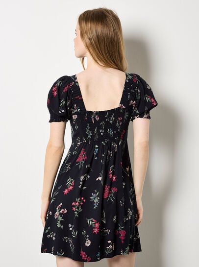 Botanical Floral Smocked Mini Dress