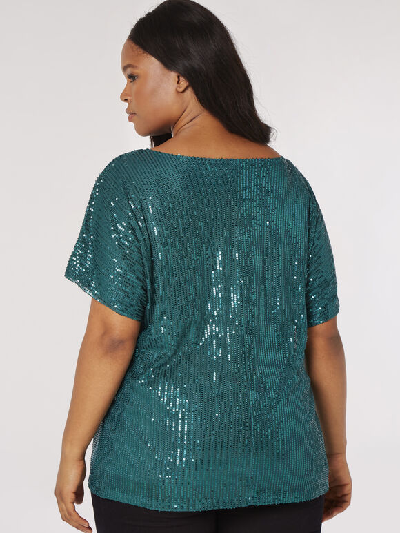 Curve Sequins Shimmer Top, Green, large