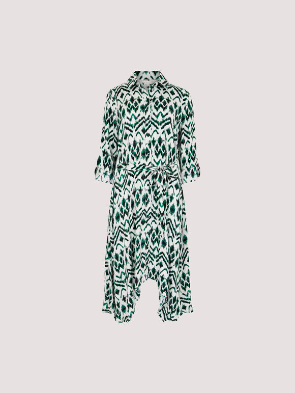 Robe mi-longue chemise Ikat, vert, grand