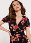 Floral Ruched Front Dress, Black, large