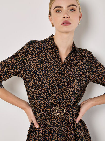 Petal Print Belted Shirt Mini Dress
