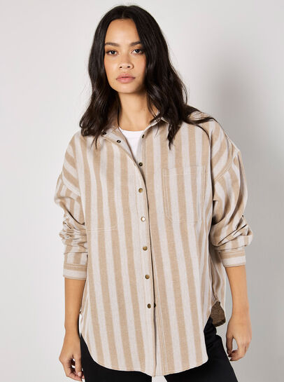 Twill Stripe Oversized Shacket