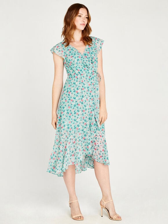 Floral Ruffle Midi Dress, Mint, large