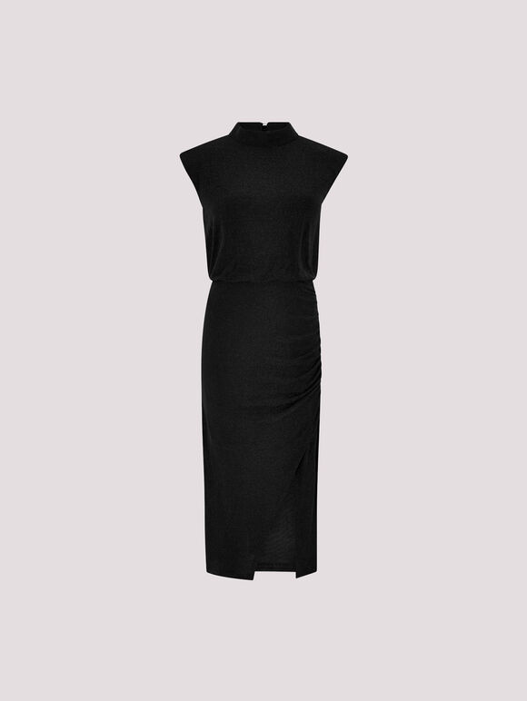 Sparkle Ruched Bodycon Midi Dress, Black, large