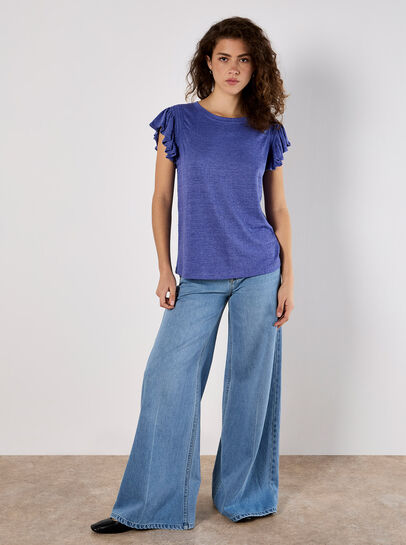 Soft Slub Ruffle Sleeve T-Shirt