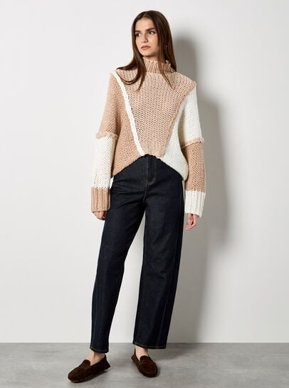 Colour Block Cable Chunky Knit Jumper