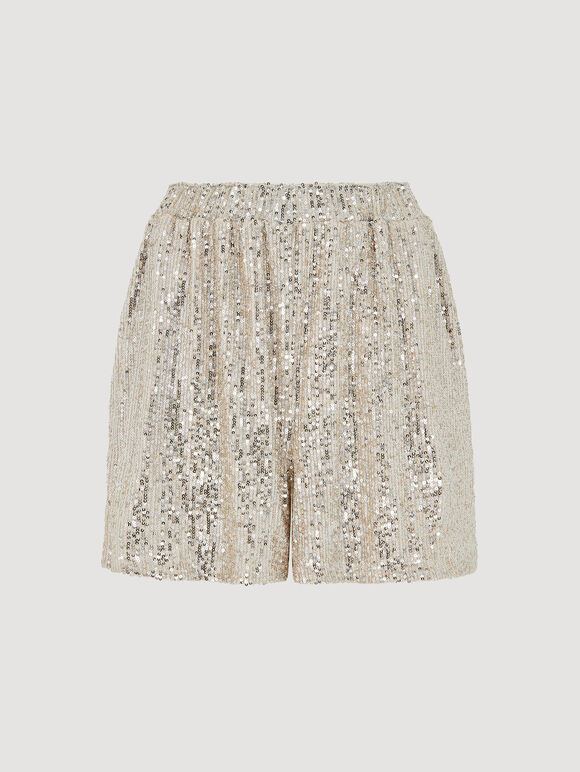 Sequin Embellished Shorts, Stone, large