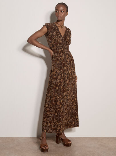 Batik Floral Smocked Maxi Dress
