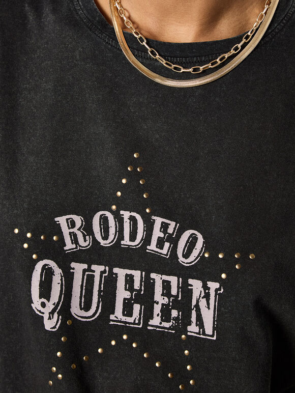 Rodeo Queen Stud Cotton T-Shirt, Black, large