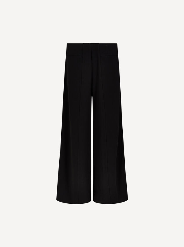 Jersey Crepe Stripe Wide-Leg Trousers, Black, large