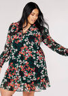 Curve Floral Mini Dress, Black, large
