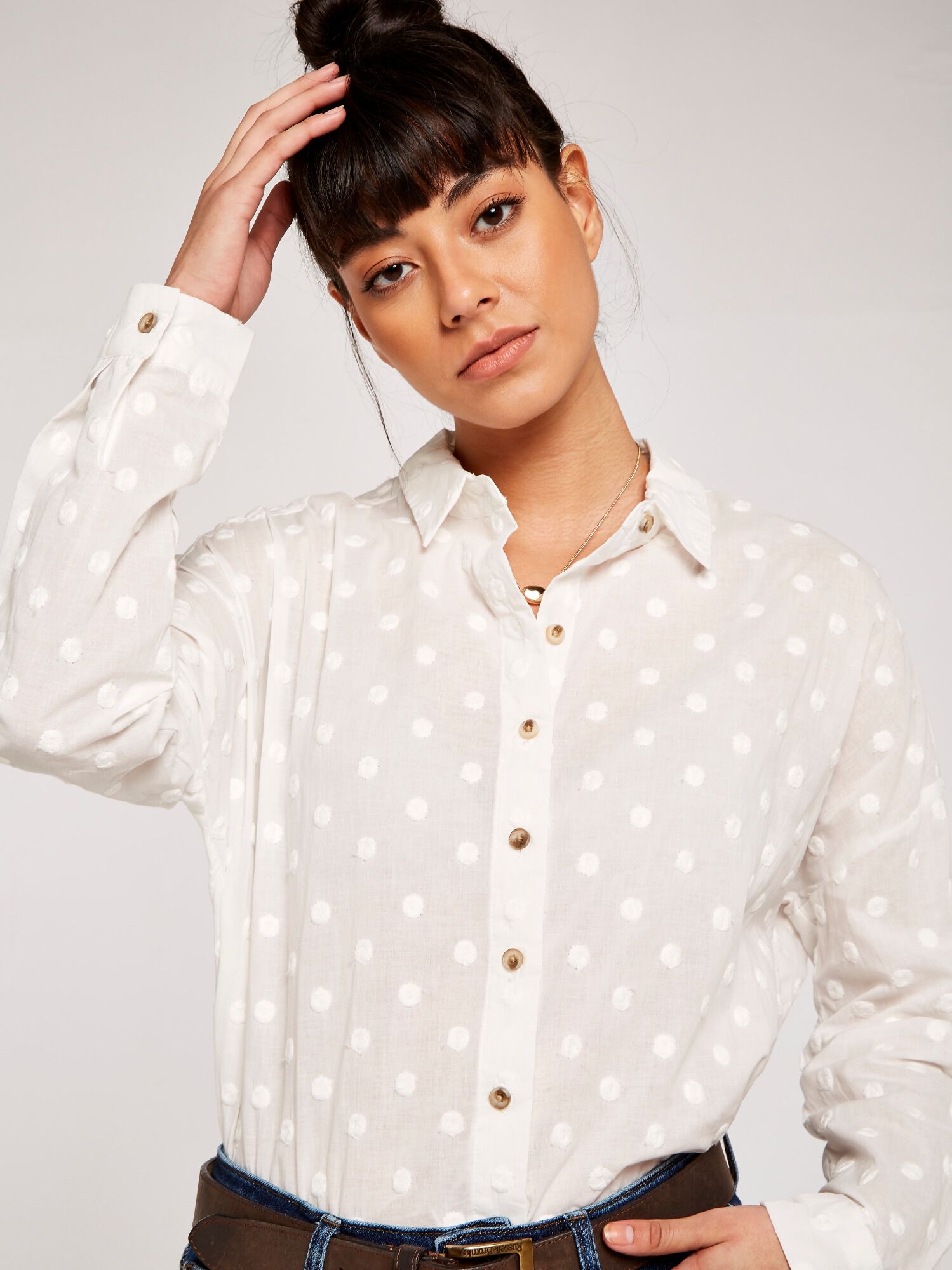 Oversized polka dot shirt sale