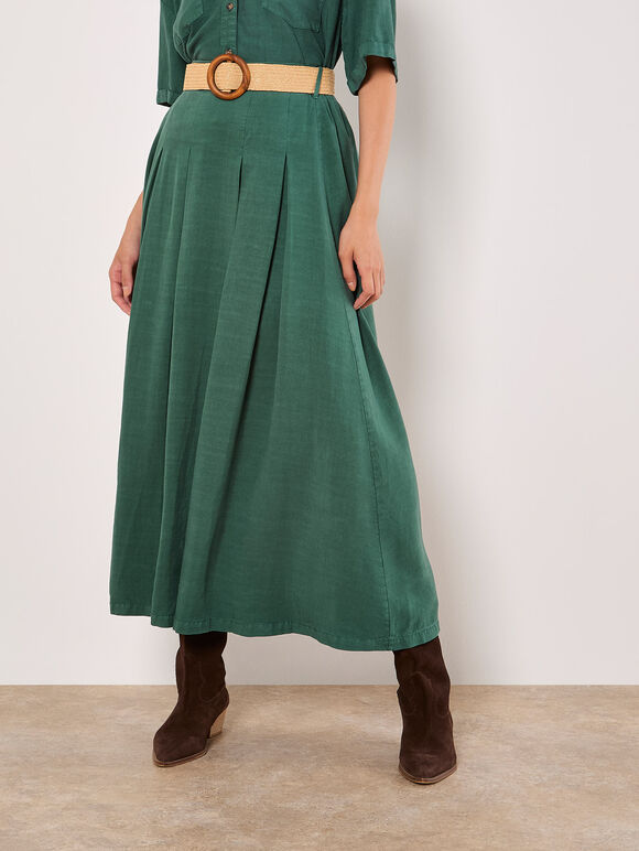 Boho Belted Midi Skirt, Green, large
