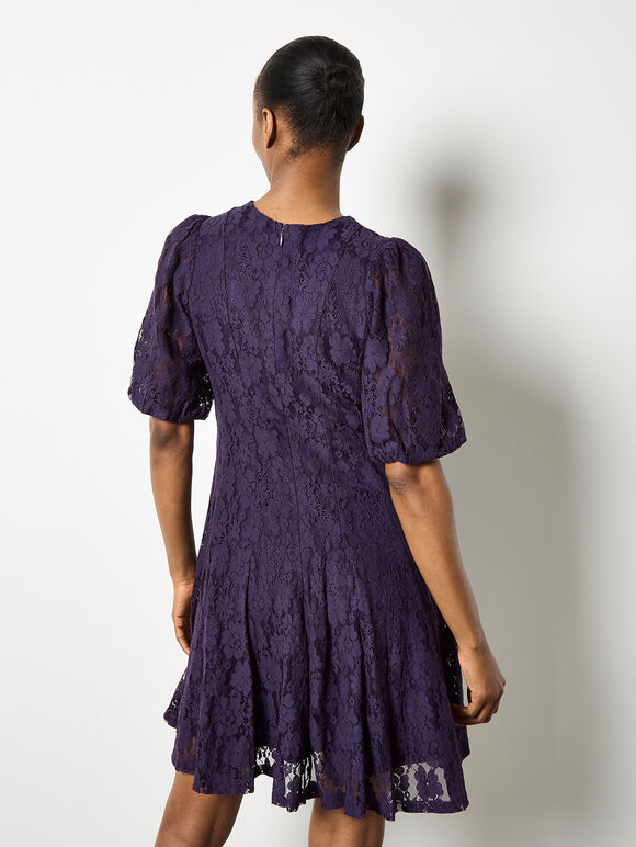 Floral Lace Skater Mini Dress, Purple, large