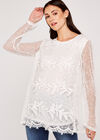 Lace Top with Mesh Sleeve Top, Cream, large