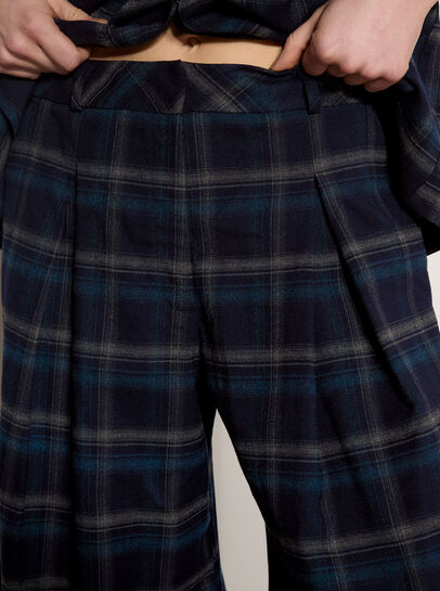Check Print Wide-Leg Trousers