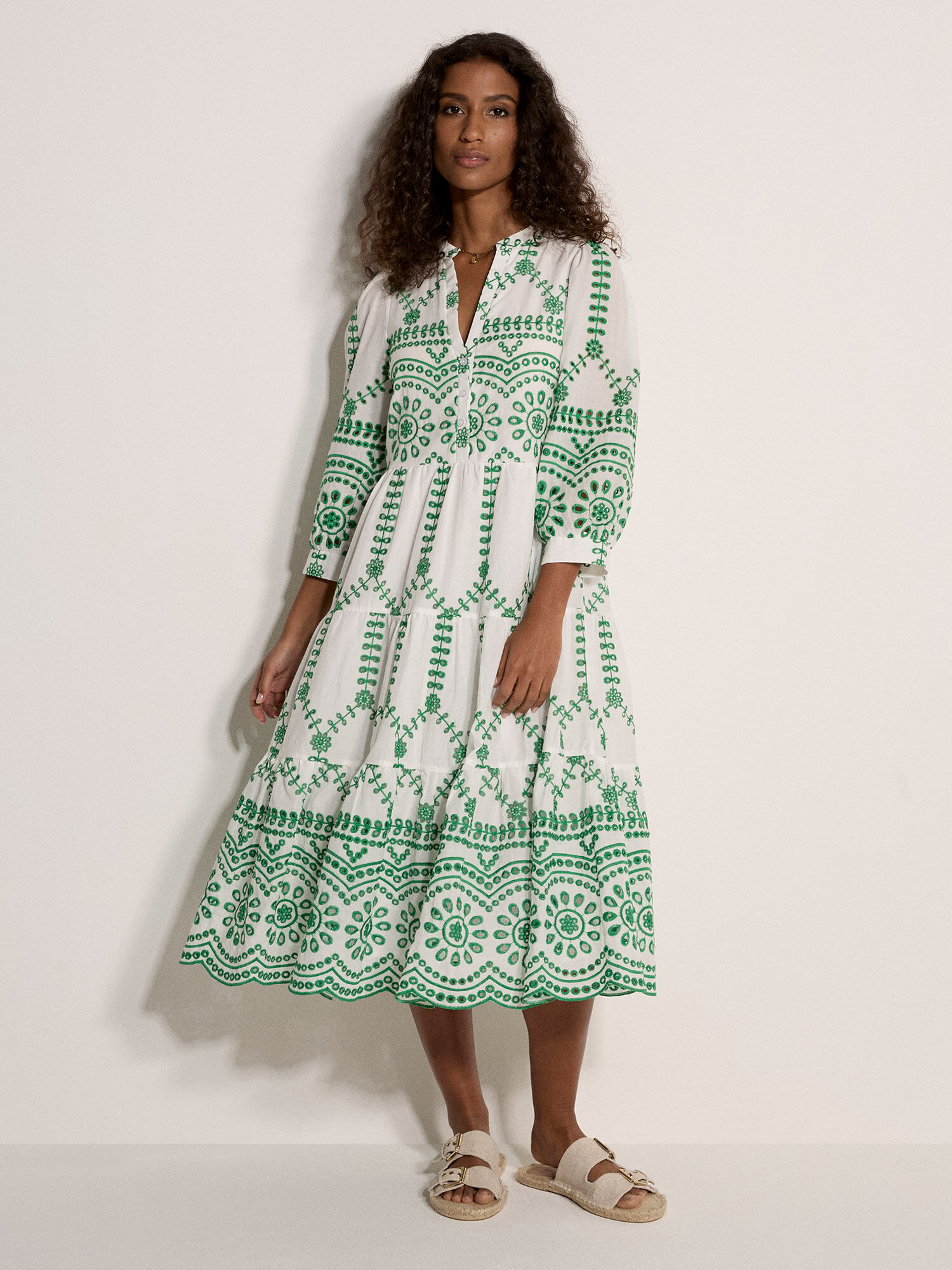 Floral Cotton Broderie Anglaise Midi Dress | Apricot Clothing