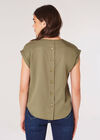 Button Back T-Shirt, Khaki, large