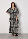Scarf Print Kimono Mini Dress, Black, large