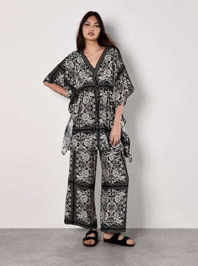 Scarf Print Kimono Mini Dress
