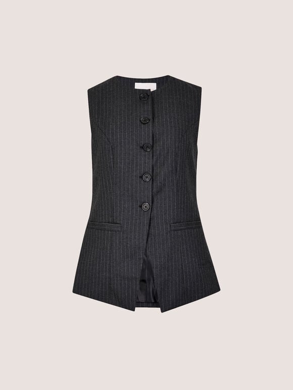 Oversized Pinstripe Waistcoat, Dark Grey/Charcoal, large