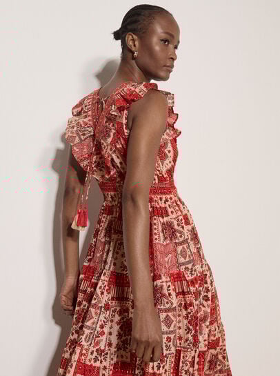 Shimmer Scarf Print Tiered Midaxi Dress