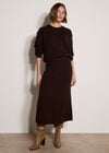 Fine Knit Cable Midi Skirt, Brown, large