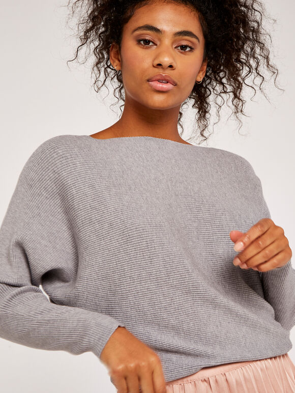 Boat Neck Batwing Jumper, Light Grey / Silver, large