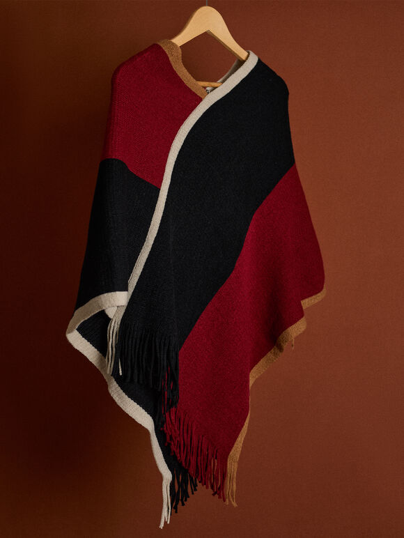 Colour Block Asymmetric Poncho, Black, large